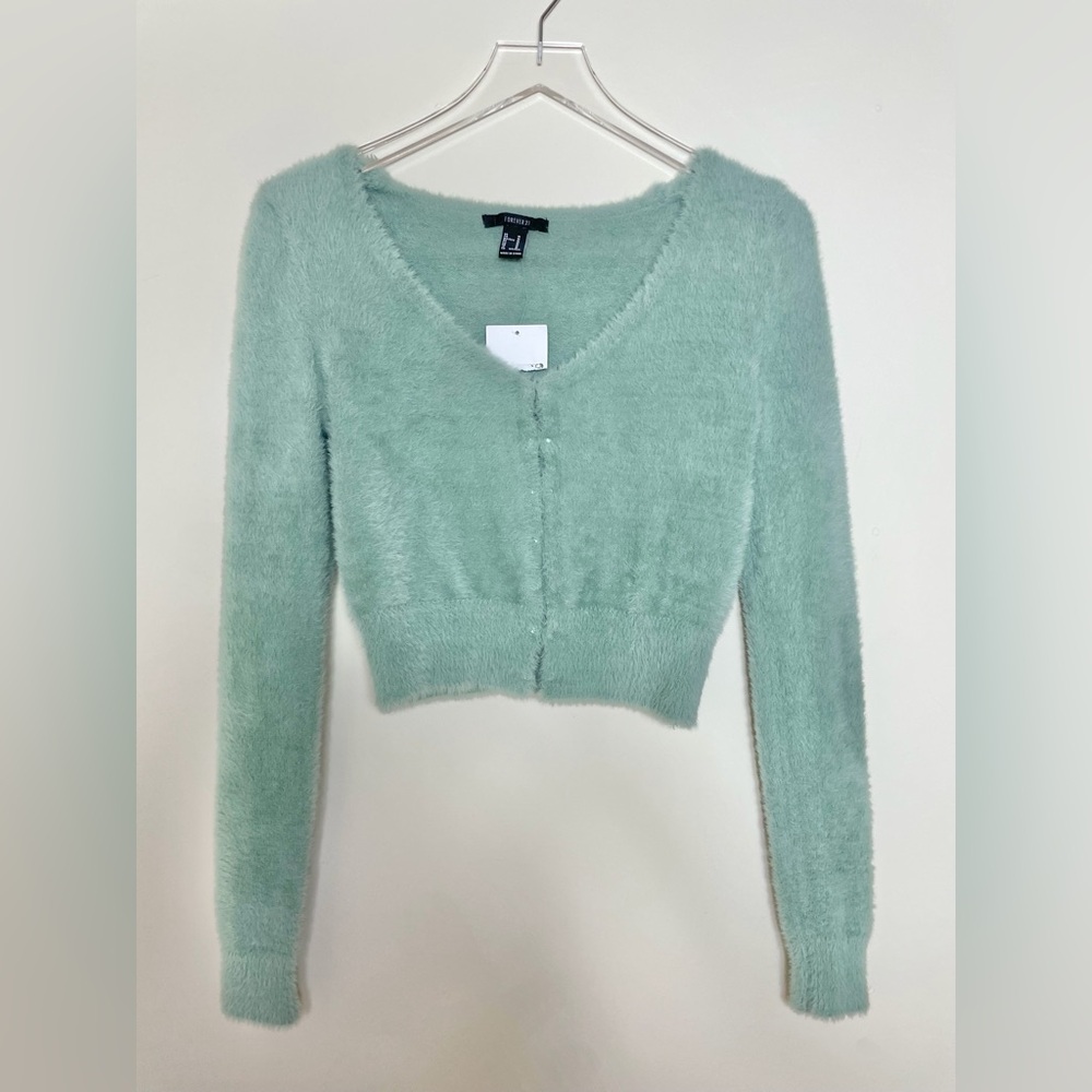 Forever 21 Minty Green Fuzzy Cardigan